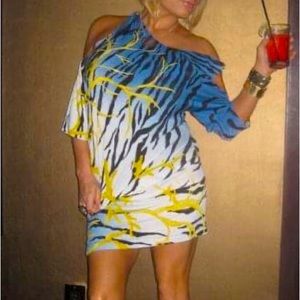 Unaluna asymmetrical Peacock Revolution/ Go-Go inspired dress.